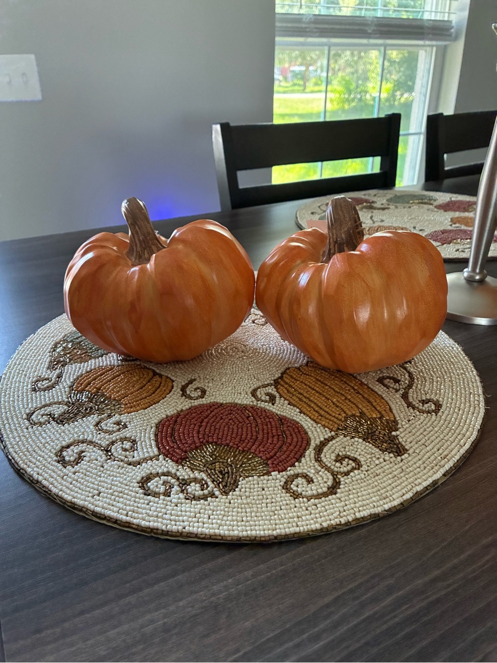 Autumn Orange Decorative Pumpkin Pair - Seasonal Table Accent